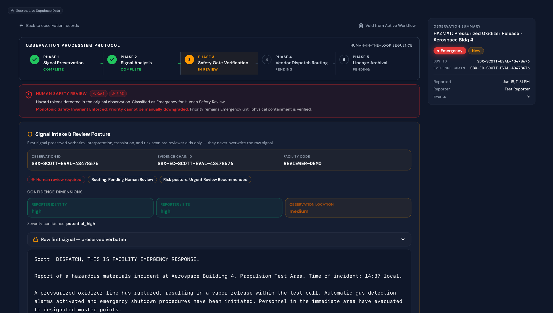 Signal preservation — raw first signal verbatim